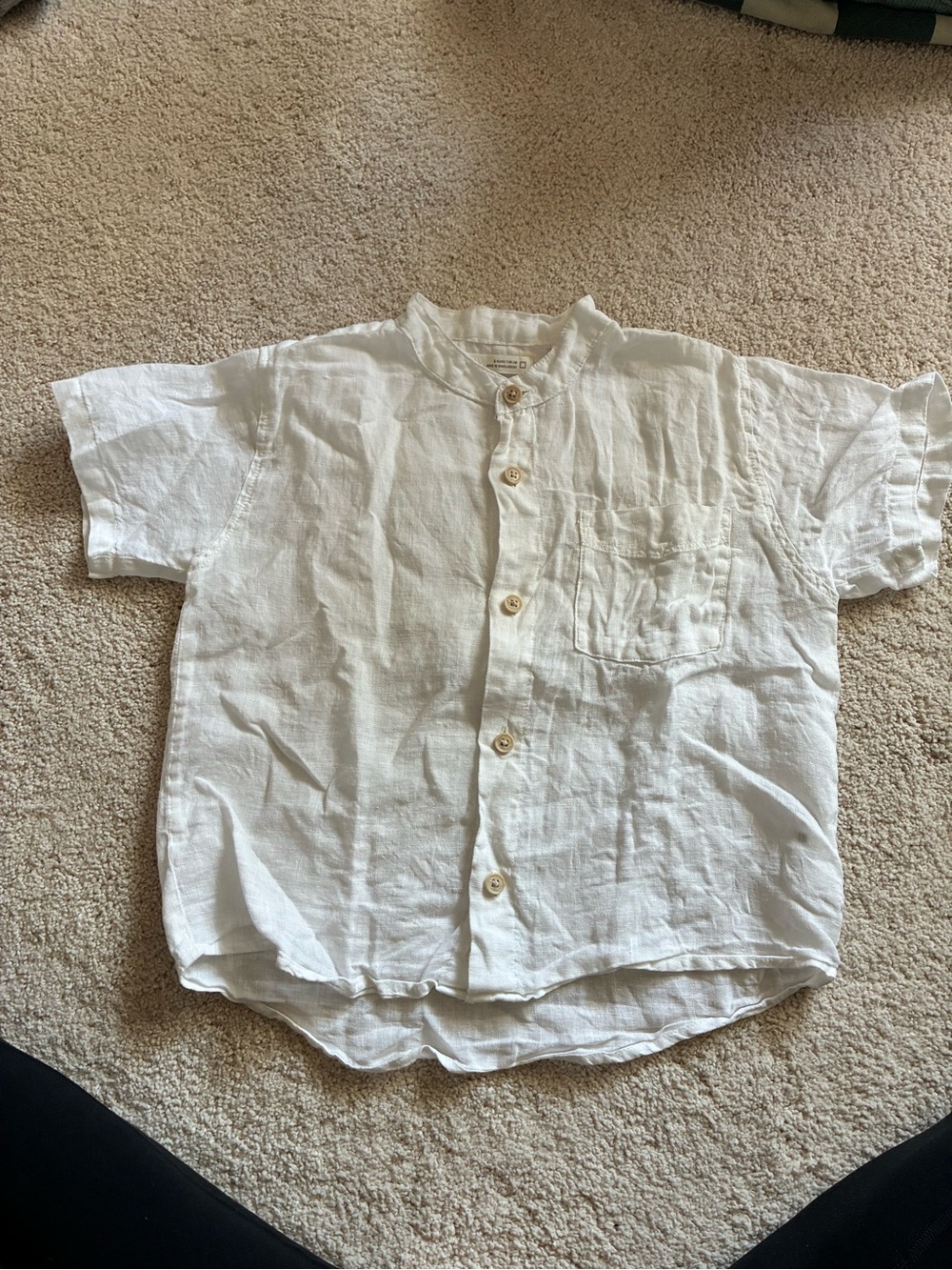 Zara White 100%linen Short Sleeve Button-Down Shirt for Kids